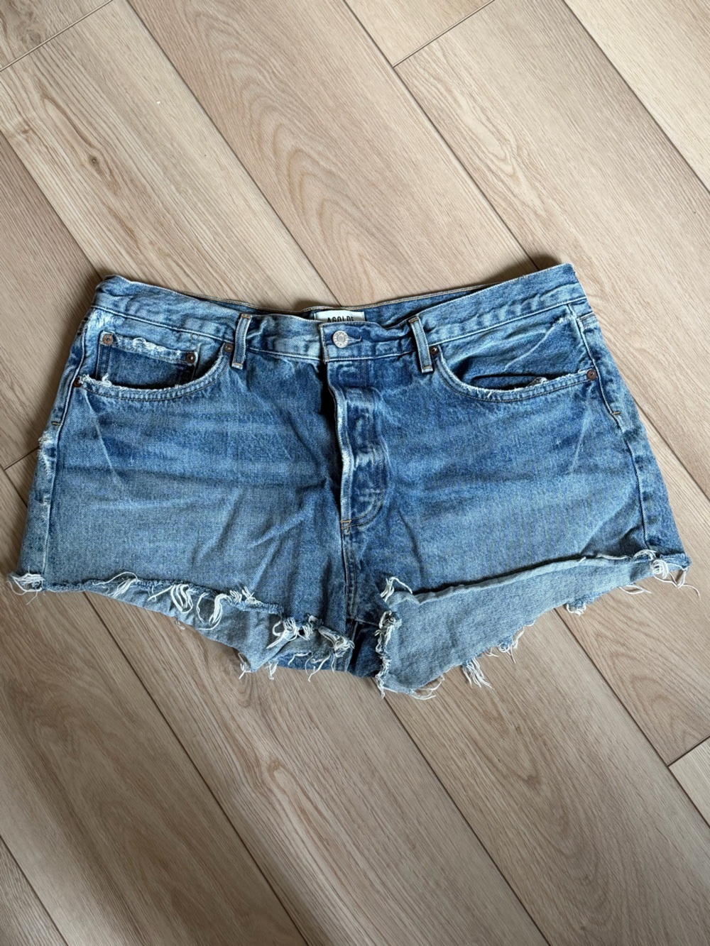 Agolde Distressed High-Rise Denim Shorts in Blue